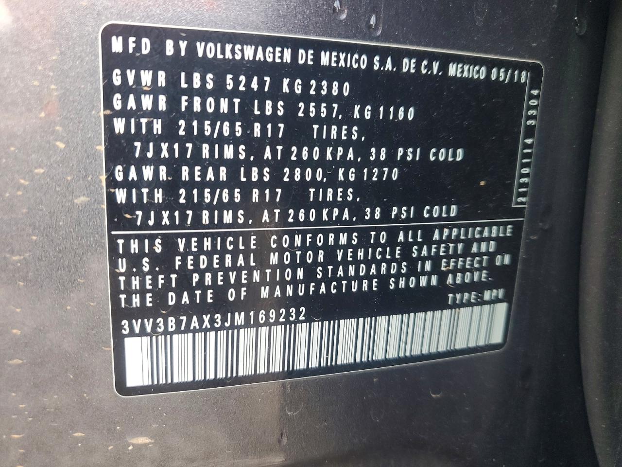 2018 Volkswagen Tiguan Se Charcoal vin: 3VV3B7AX3JM169232