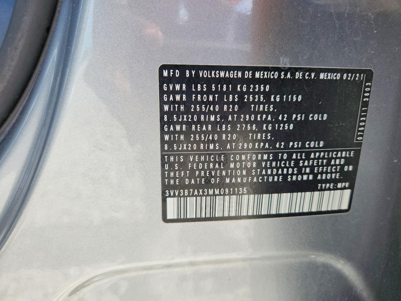 2021 Volkswagen Tiguan Se Silver vin: 3VV3B7AX3MM091135