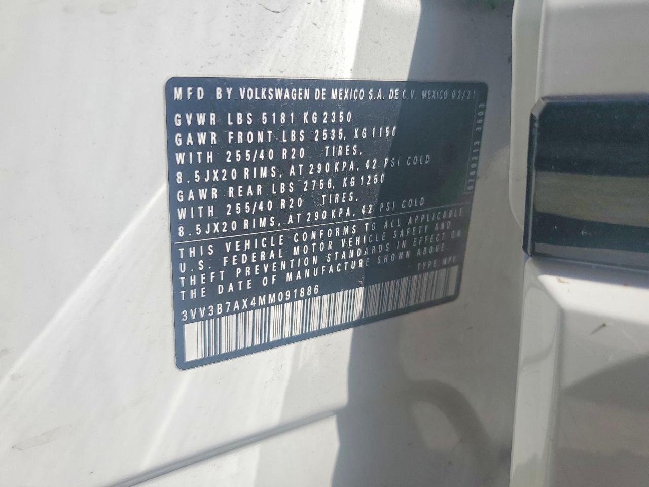 2021 Volkswagen Tiguan Se White vin: 3VV3B7AX4MM091886