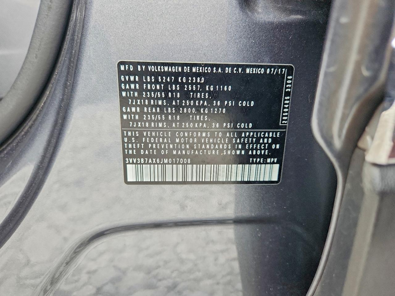 2018 Volkswagen Tiguan Se Gray vin: 3VV3B7AX6JM017008