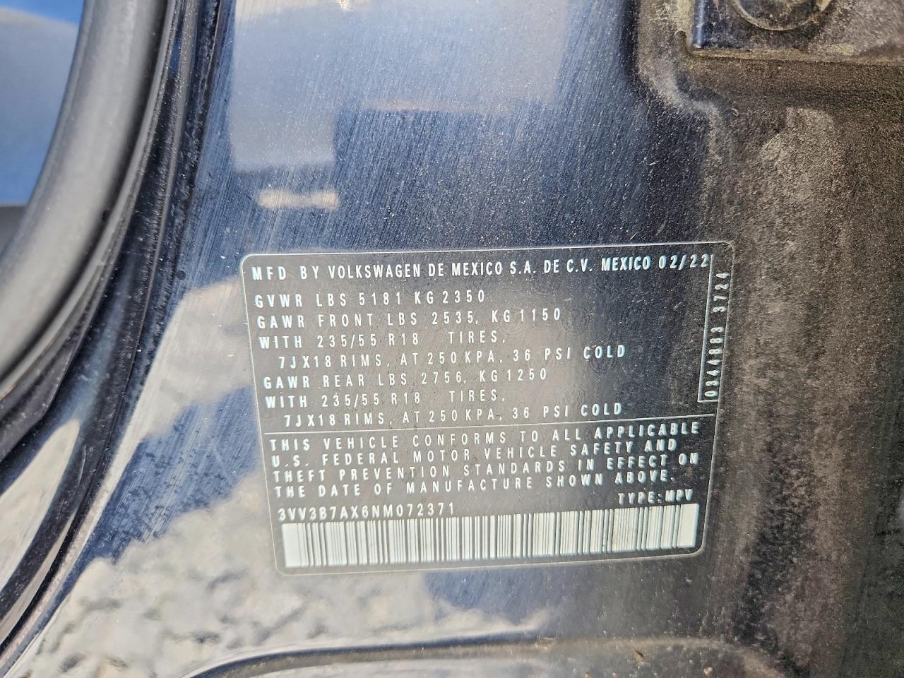 2022 Volkswagen Tiguan Se Black vin: 3VV3B7AX6NM072371