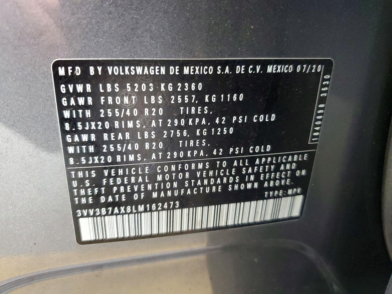 2020 Volkswagen Tiguan Se Gray vin: 3VV3B7AX8LM162473