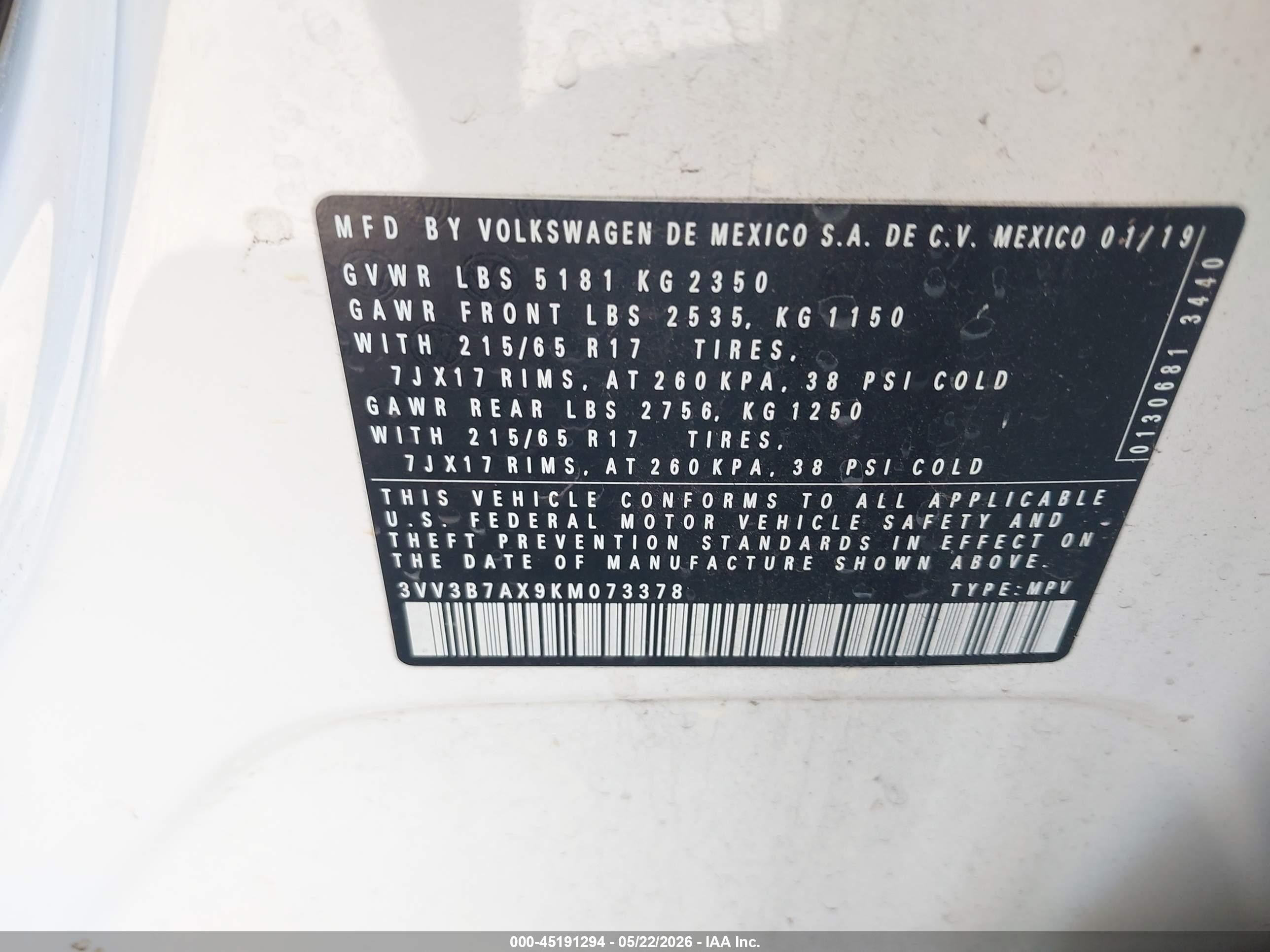 2019 Volkswagen Tiguan 2.0t Se/2.0t Sel/2.0t Sel R-line/2.0t Sel R-line Black White vin: 3VV3B7AX9KM073378
