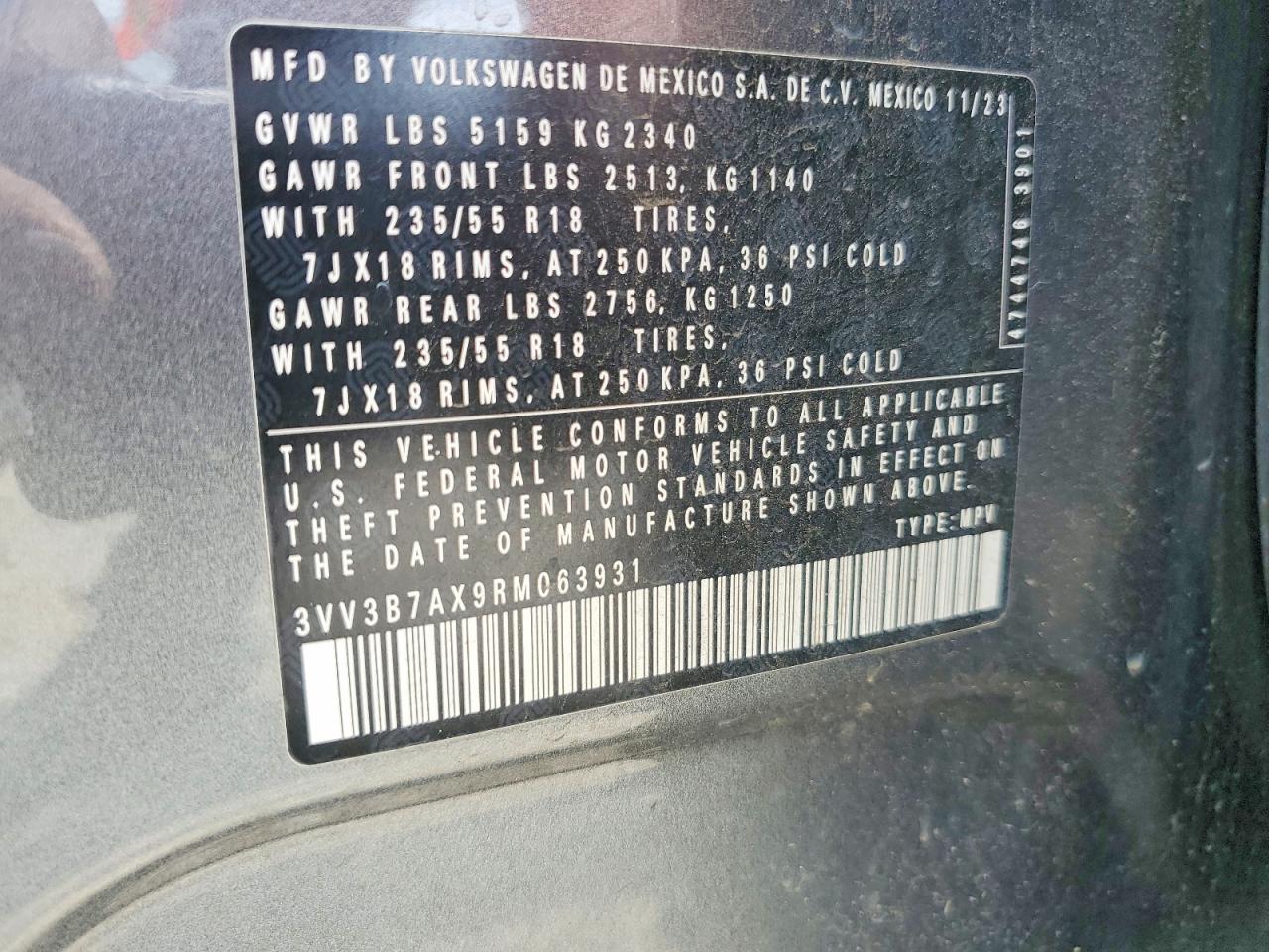 2024 Volkswagen Tiguan Se Gray vin: 3VV3B7AX9RM063931