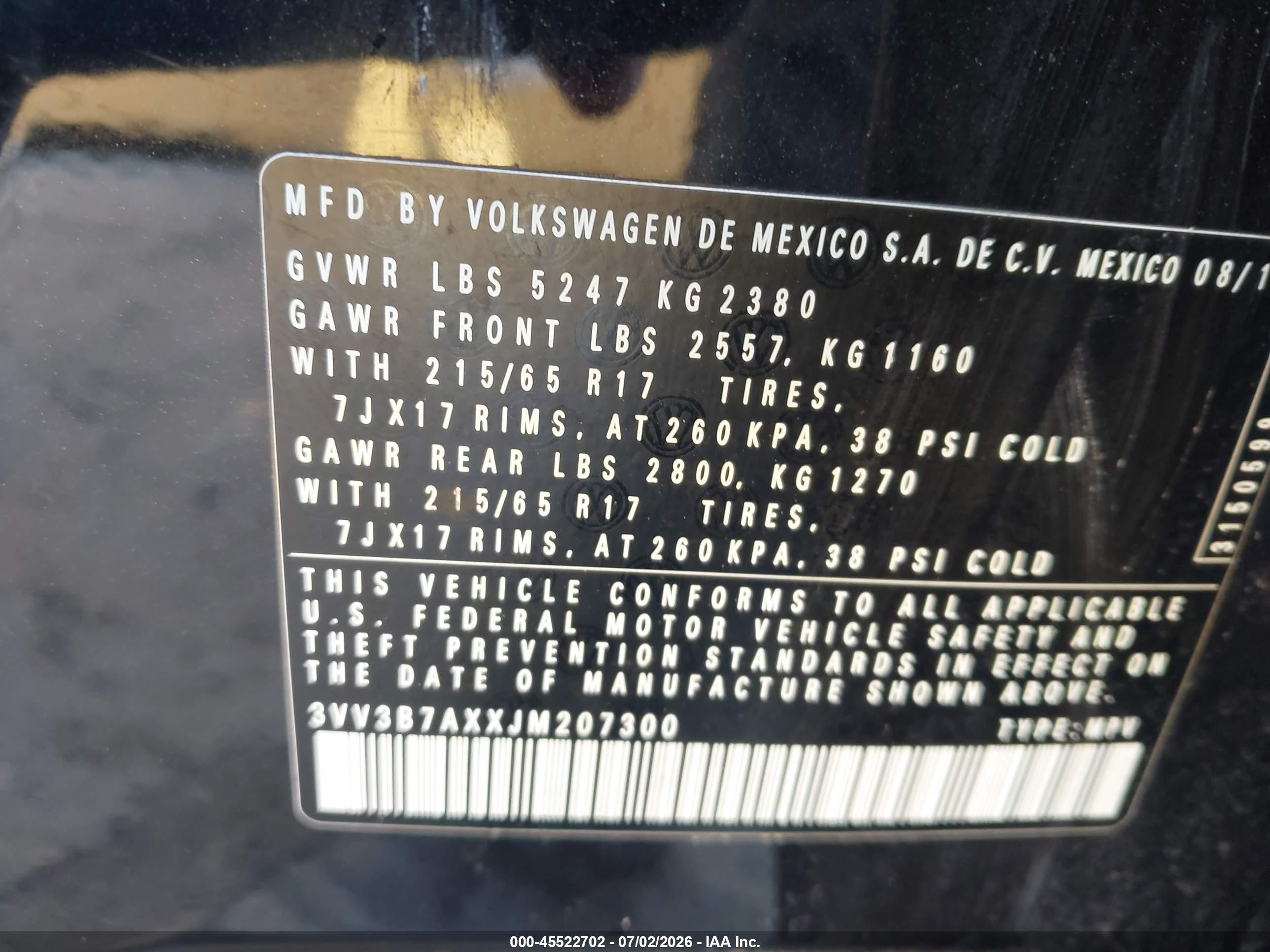 2018 Volkswagen Tiguan 2.0t Se/2.0t Sel Black vin: 3VV3B7AXXJM207300