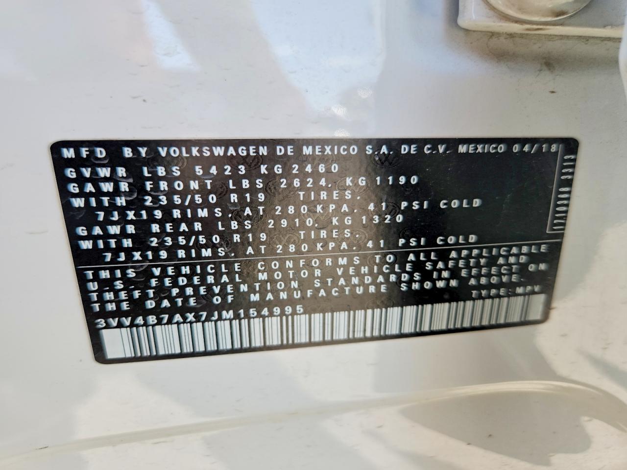 2018 Volkswagen Tiguan Sel Premium White vin: 3VV4B7AX7JM154995