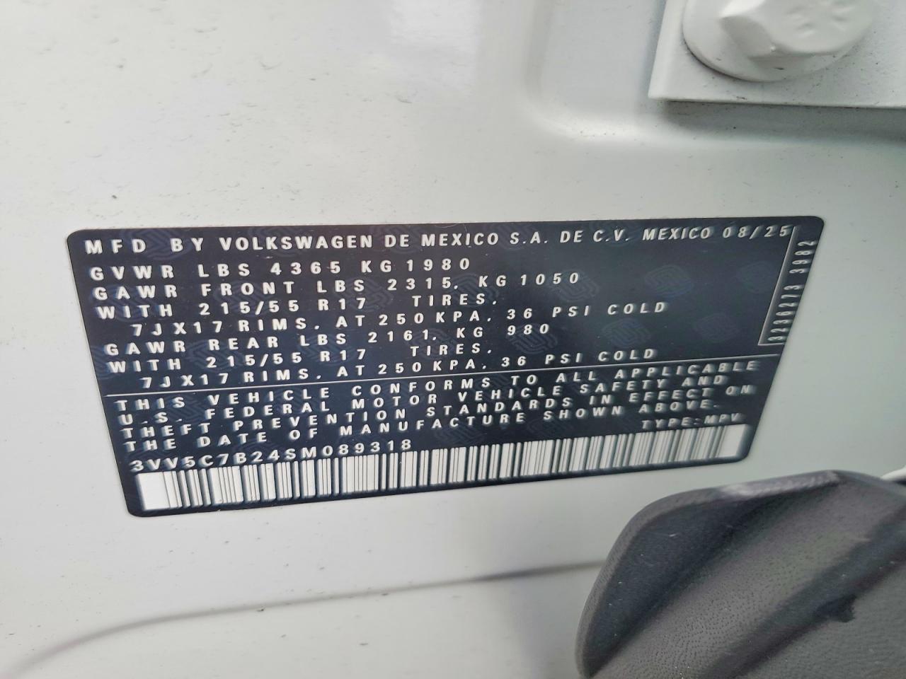 2025 Volkswagen Taos S Белый vin: 3VV5C7B24SM089318