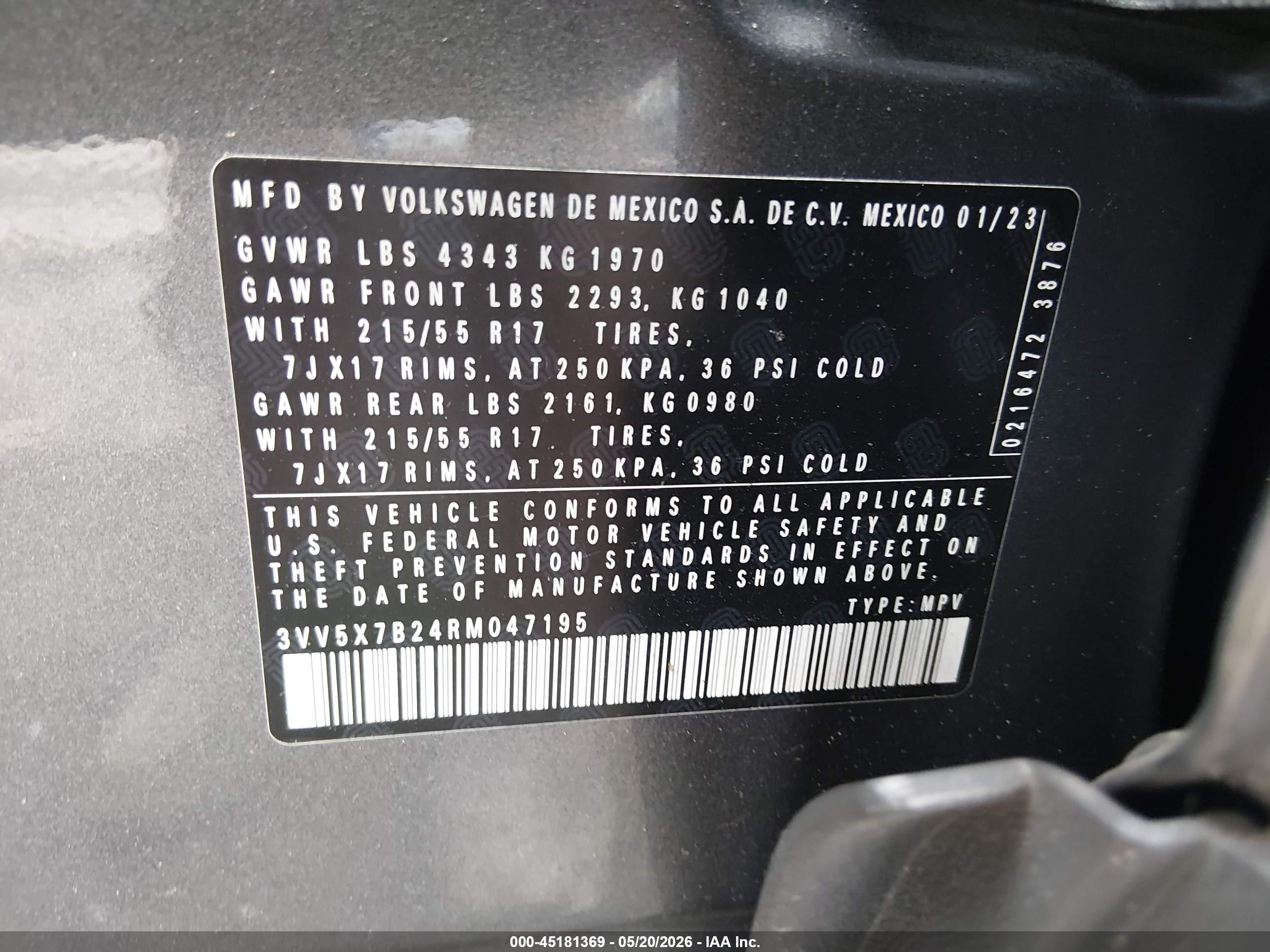 2024 Volkswagen Taos 1.5t S Серый vin: 3VV5X7B24RM047195