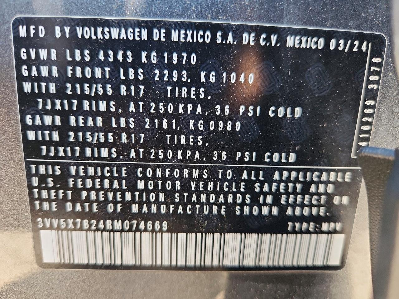 2024 Volkswagen Taos S Gray vin: 3VV5X7B24RM074669