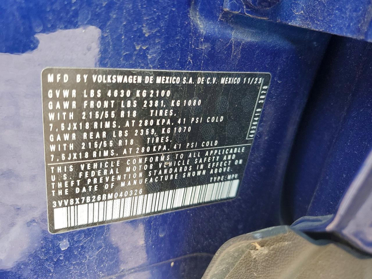 2024 Volkswagen Taos S Blue vin: 3VV8X7B26RM040326
