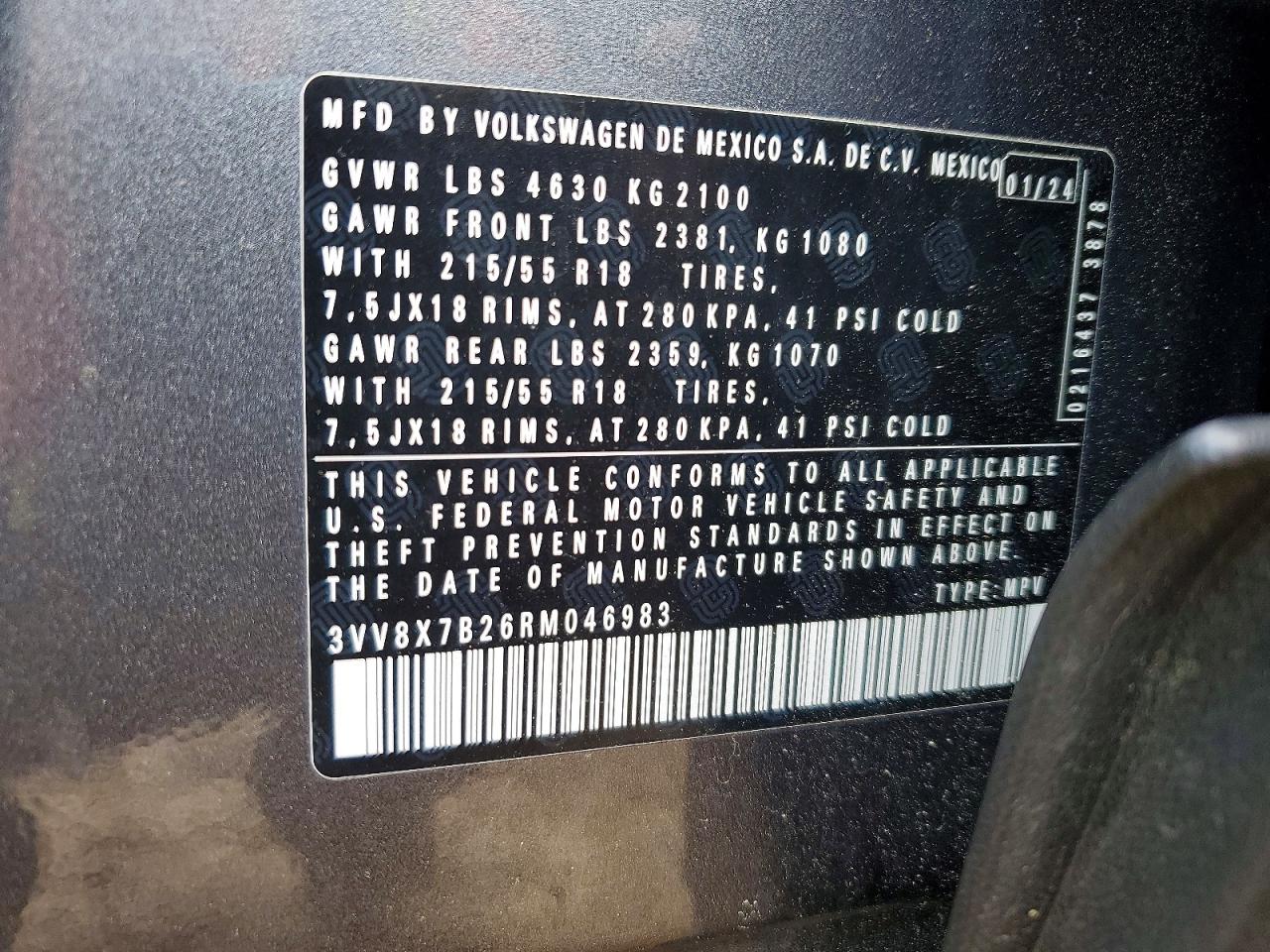 2024 Volkswagen Taos S Gray vin: 3VV8X7B26RM046983