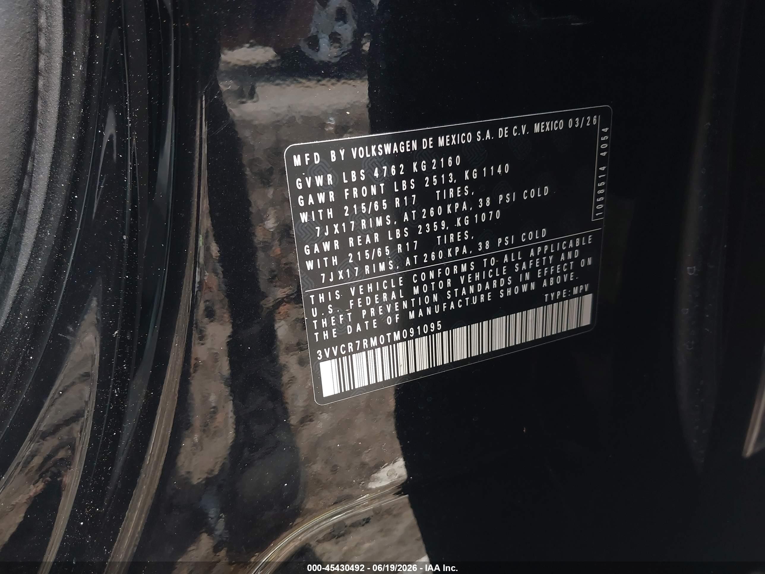 2026 Volkswagen Tiguan S Black vin: 3VVCR7RM0TM091095