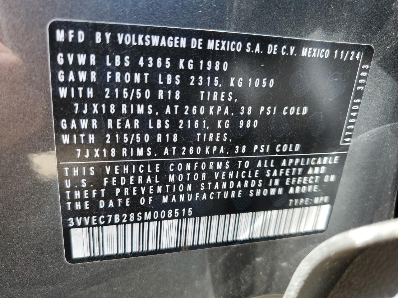 2025 Volkswagen Taos Se Gray vin: 3VVEC7B28SM008515