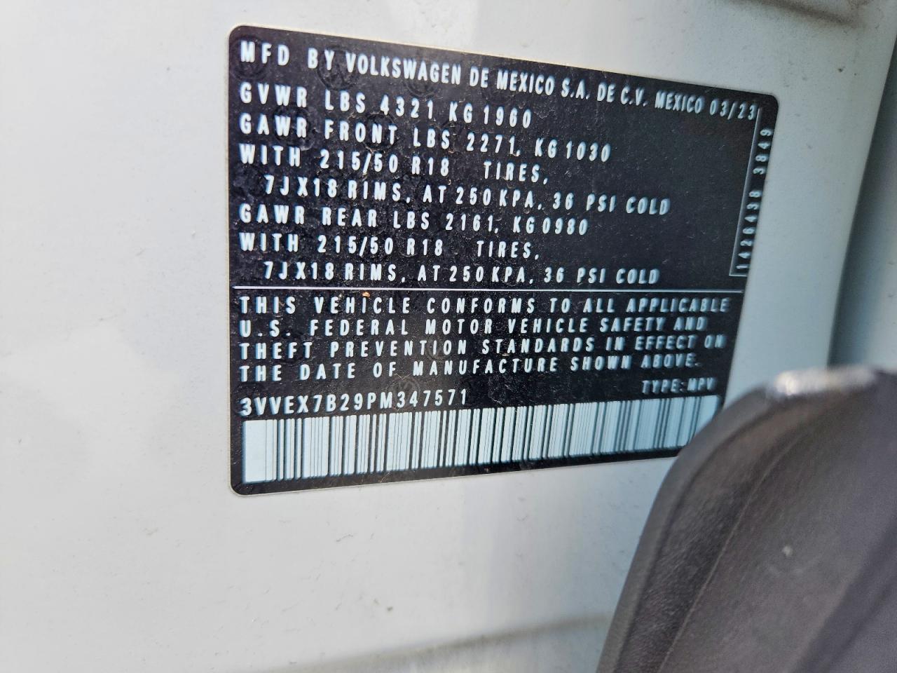 2023 Volkswagen Taos Se White vin: 3VVEX7B29PM347571