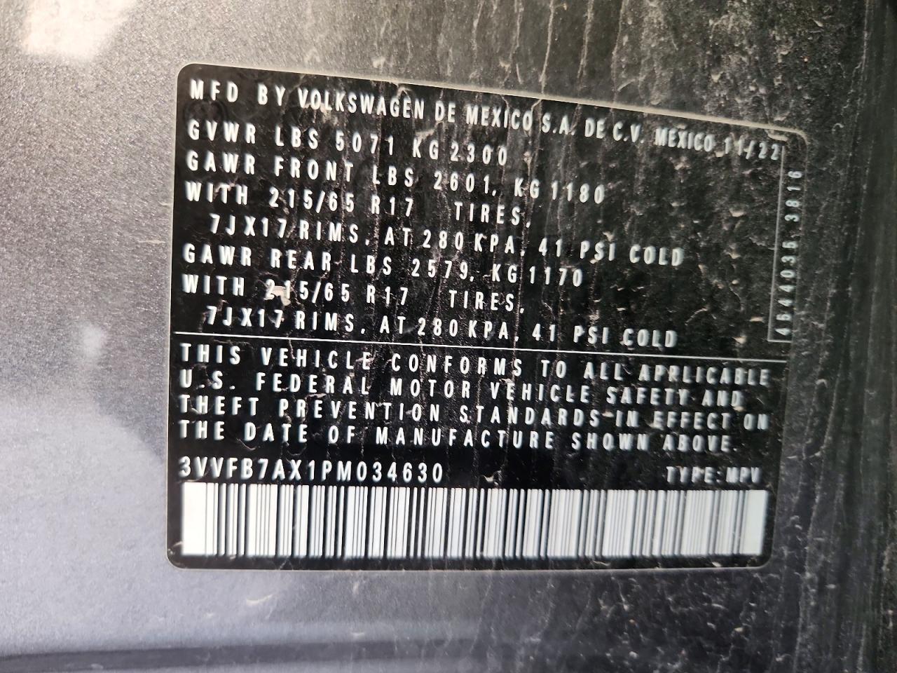 2023 Volkswagen Tiguan S Gray vin: 3VVFB7AX1PM034630