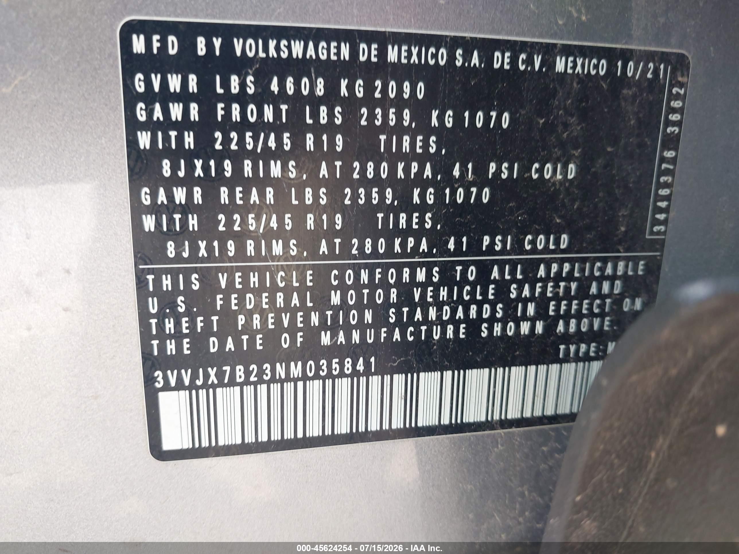 2022 Volkswagen Taos 1.5t Sel Silver vin: 3VVJX7B23NM035841