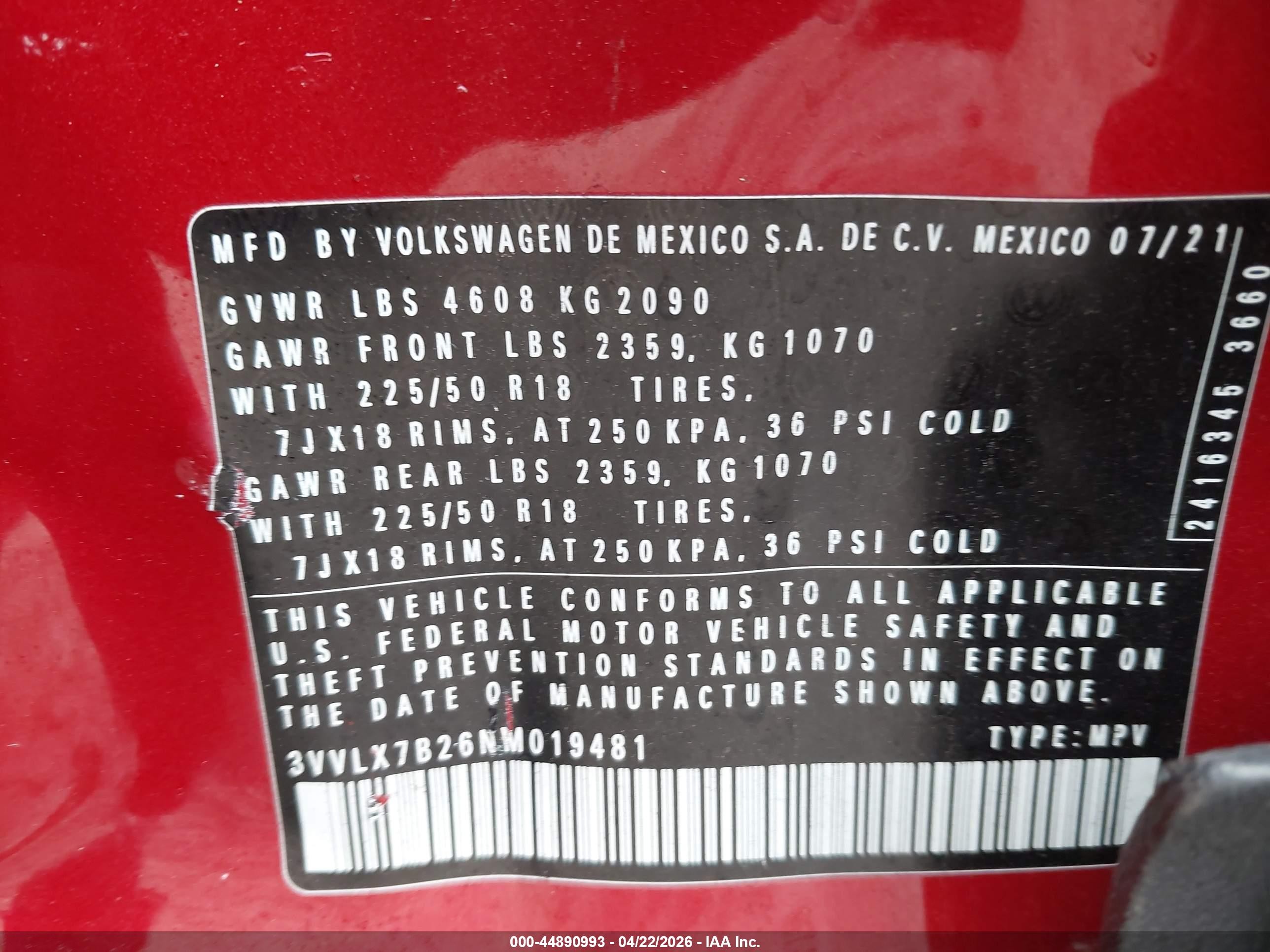 2022 Volkswagen Taos 1.5t Se Красный vin: 3VVLX7B26NM019481