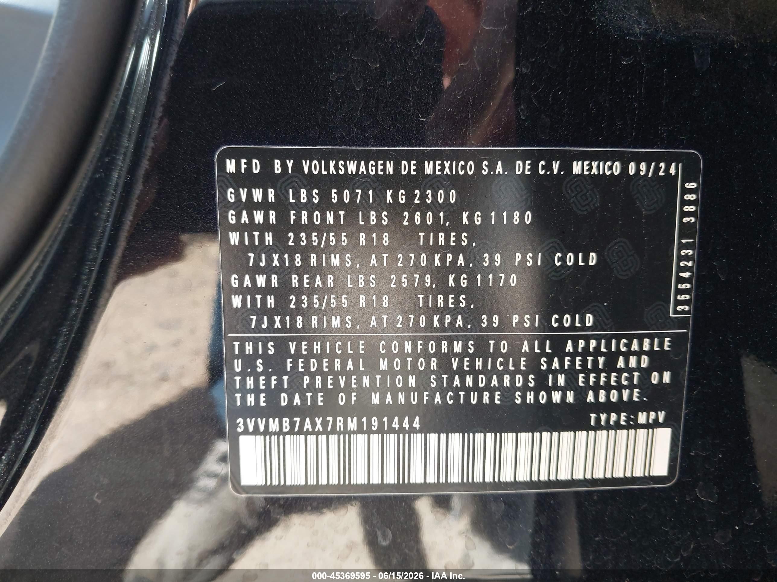 2024 Volkswagen Tiguan 2.0t Se/2.0t Wolfsburg Edition Black vin: 3VVMB7AX7RM191444