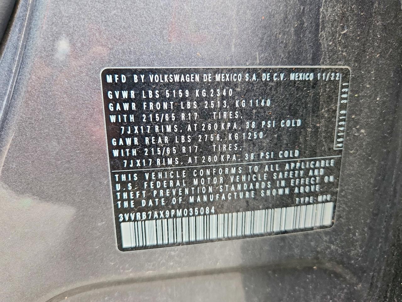 2023 Volkswagen Tiguan S Gray vin: 3VVRB7AX9PM035084