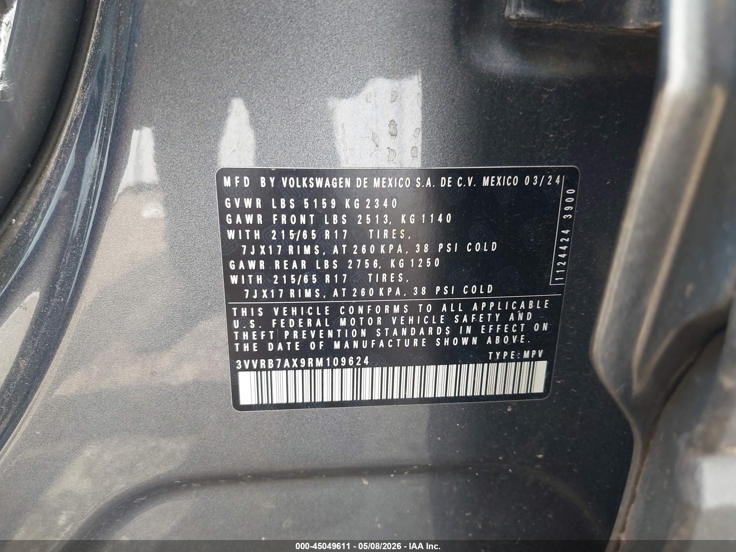 2024 Volkswagen Tiguan 2.0t S Gray vin: 3VVRB7AX9RM109624