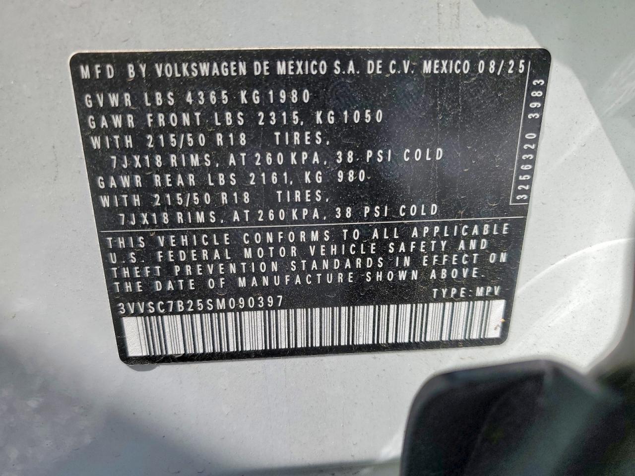 2025 Volkswagen Taos Se White vin: 3VVSC7B25SM090397