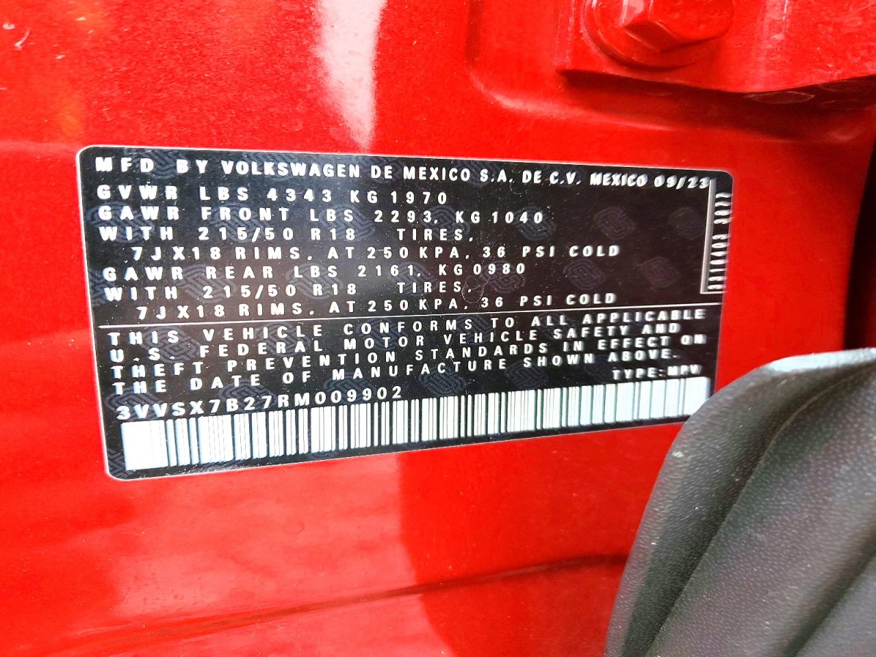 2024 Volkswagen Taos Se Red vin: 3VVSX7B27RM009902