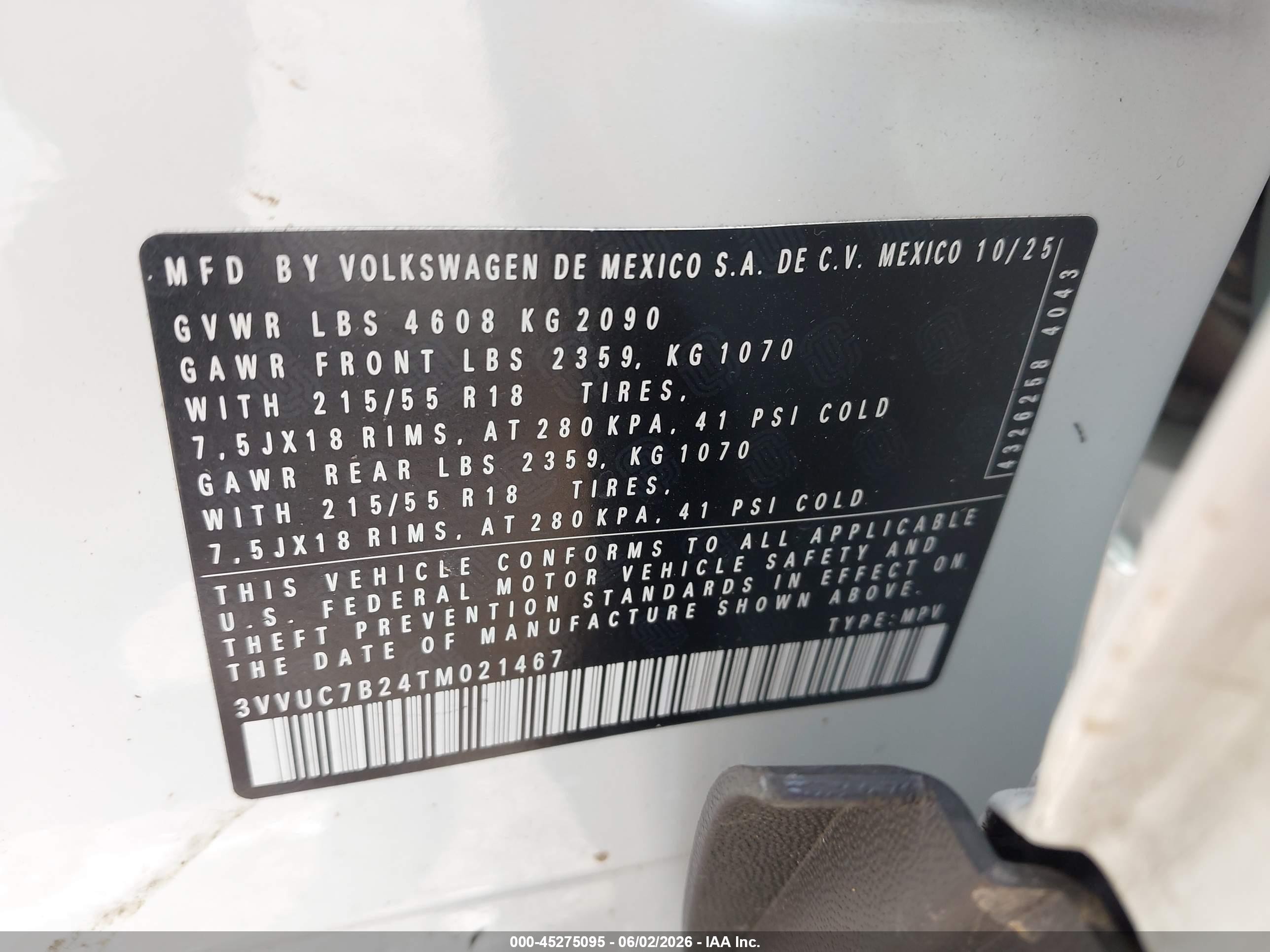 2026 Volkswagen Taos Se White vin: 3VVUC7B24TM021467