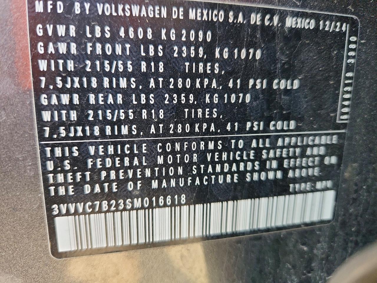 2025 Volkswagen Taos Se Gray vin: 3VVVC7B23SM016618