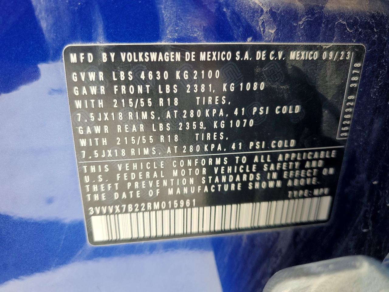 2024 Volkswagen Taos Se Blue vin: 3VVVX7B22RM015961