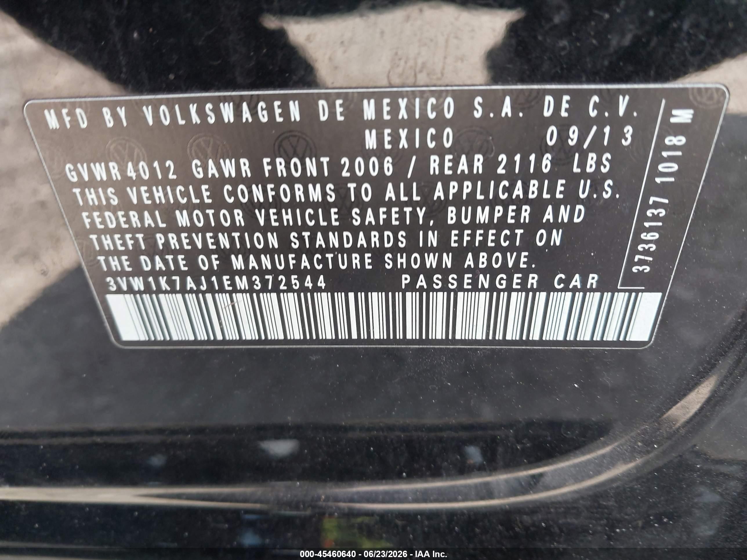 2014 Volkswagen Jetta 2.0l S Black vin: 3VW1K7AJ1EM372544