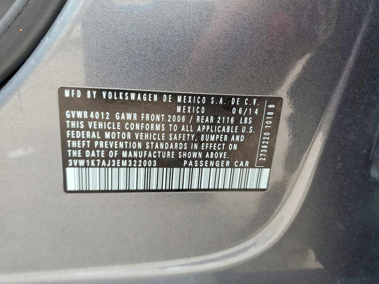 2014 Volkswagen Jetta Base Gray vin: 3VW1K7AJ3EM322003