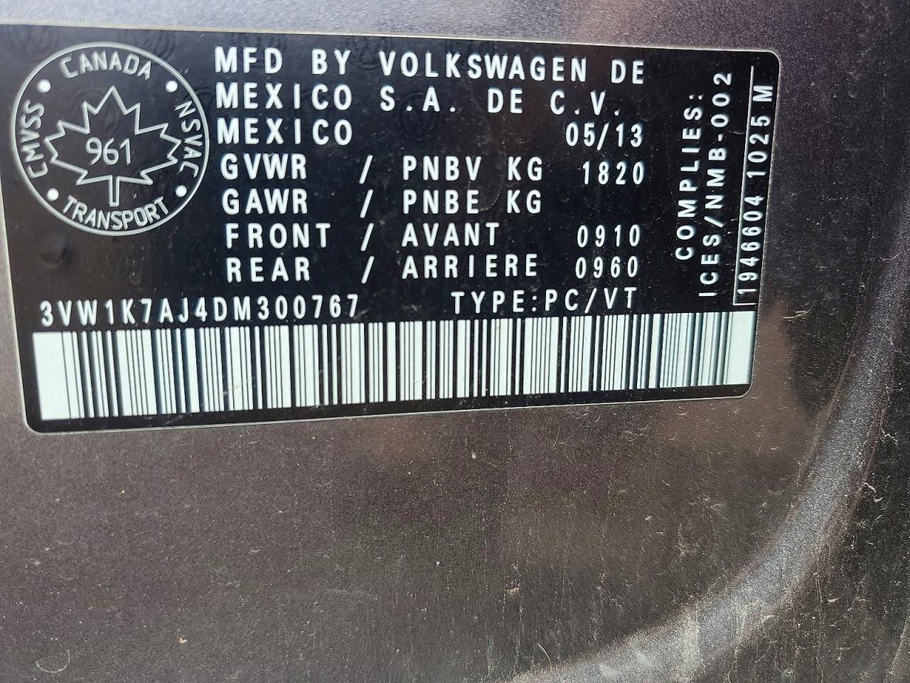 2013 Volkswagen Jetta Base Gray vin: 3VW1K7AJ4DM300767