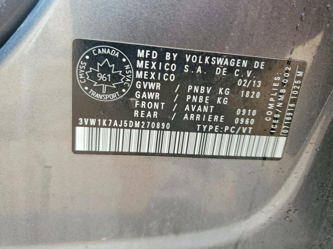 2013 Volkswagen Jetta Base Gray vin: 3VW1K7AJ5DM270890