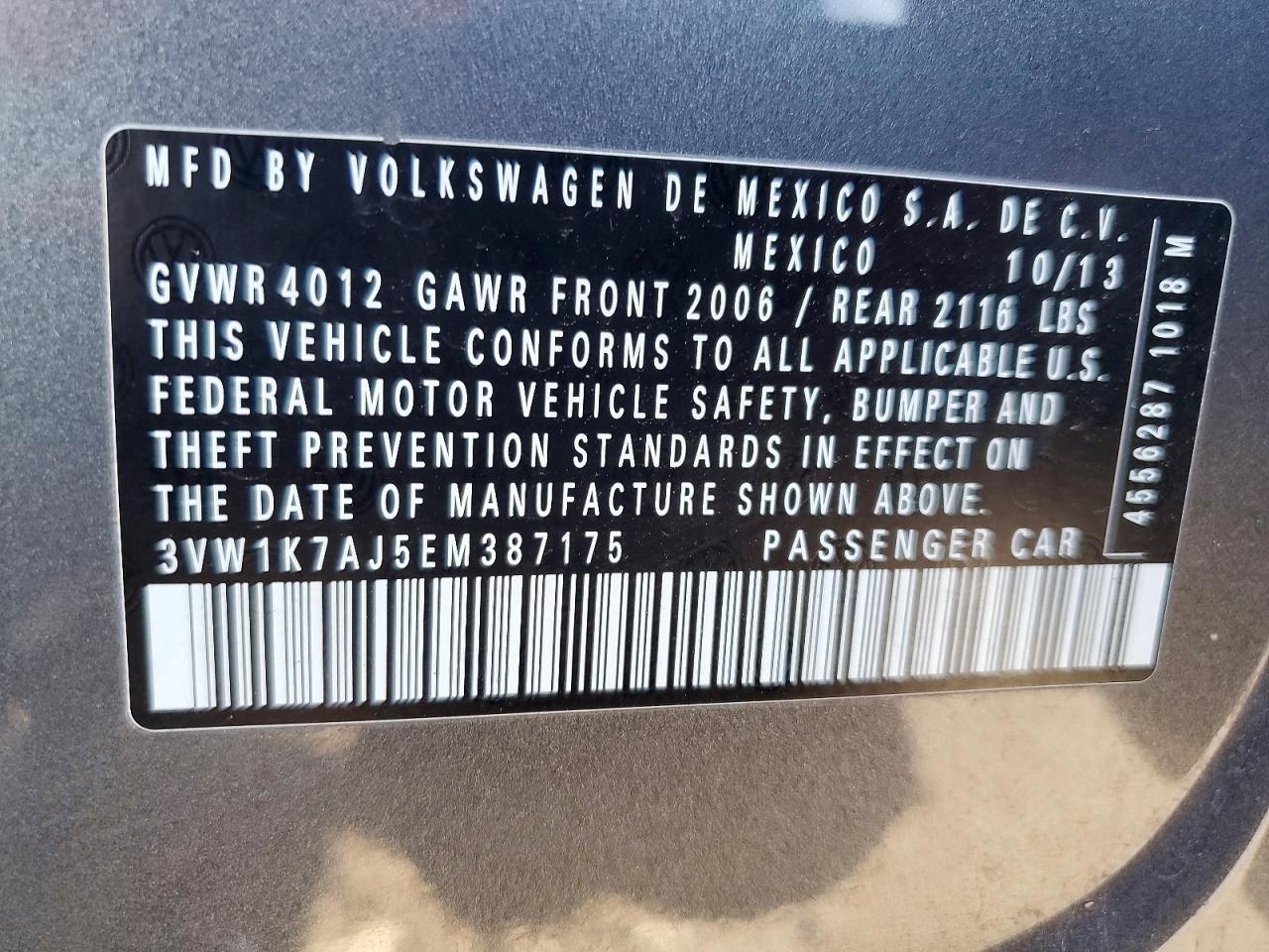 2014 Volkswagen Jetta Base Gray vin: 3VW1K7AJ5EM387175
