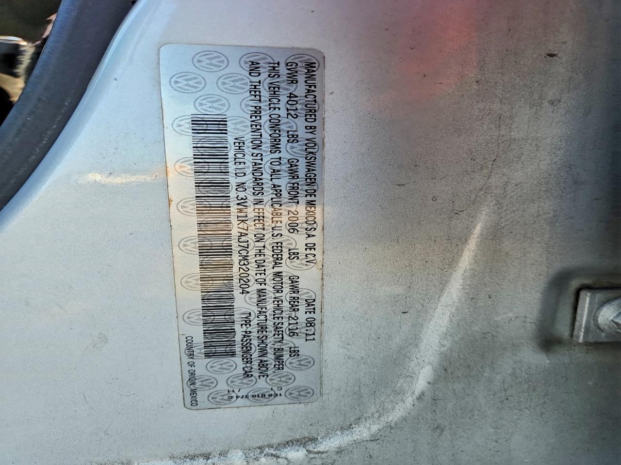 2012 Volkswagen Jetta Base Silver vin: 3VW1K7AJ7CM320204
