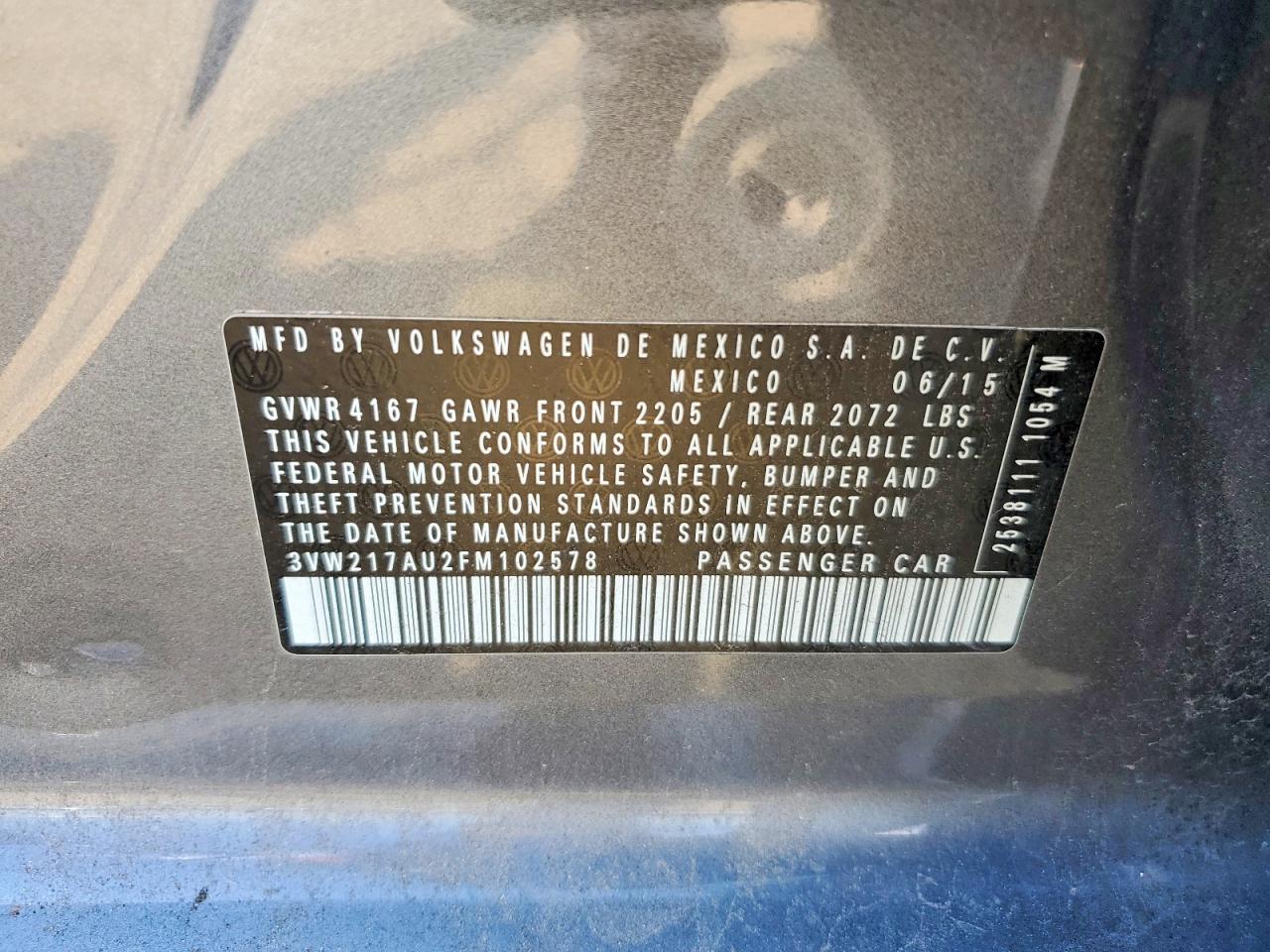 2015 Volkswagen Golf Серый vin: 3VW217AU2FM102578
