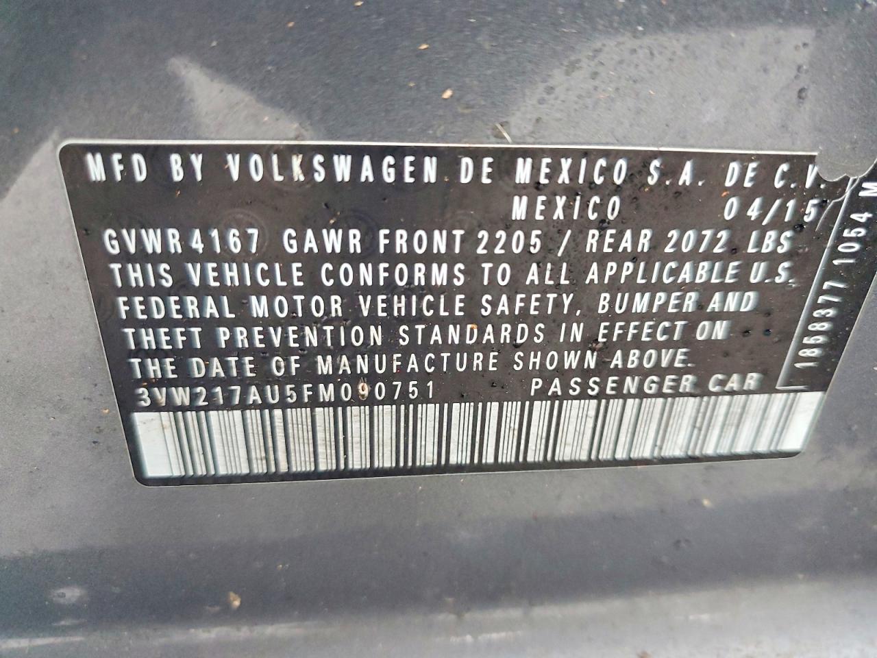 2015 Volkswagen Golf Gray vin: 3VW217AU5FM090751