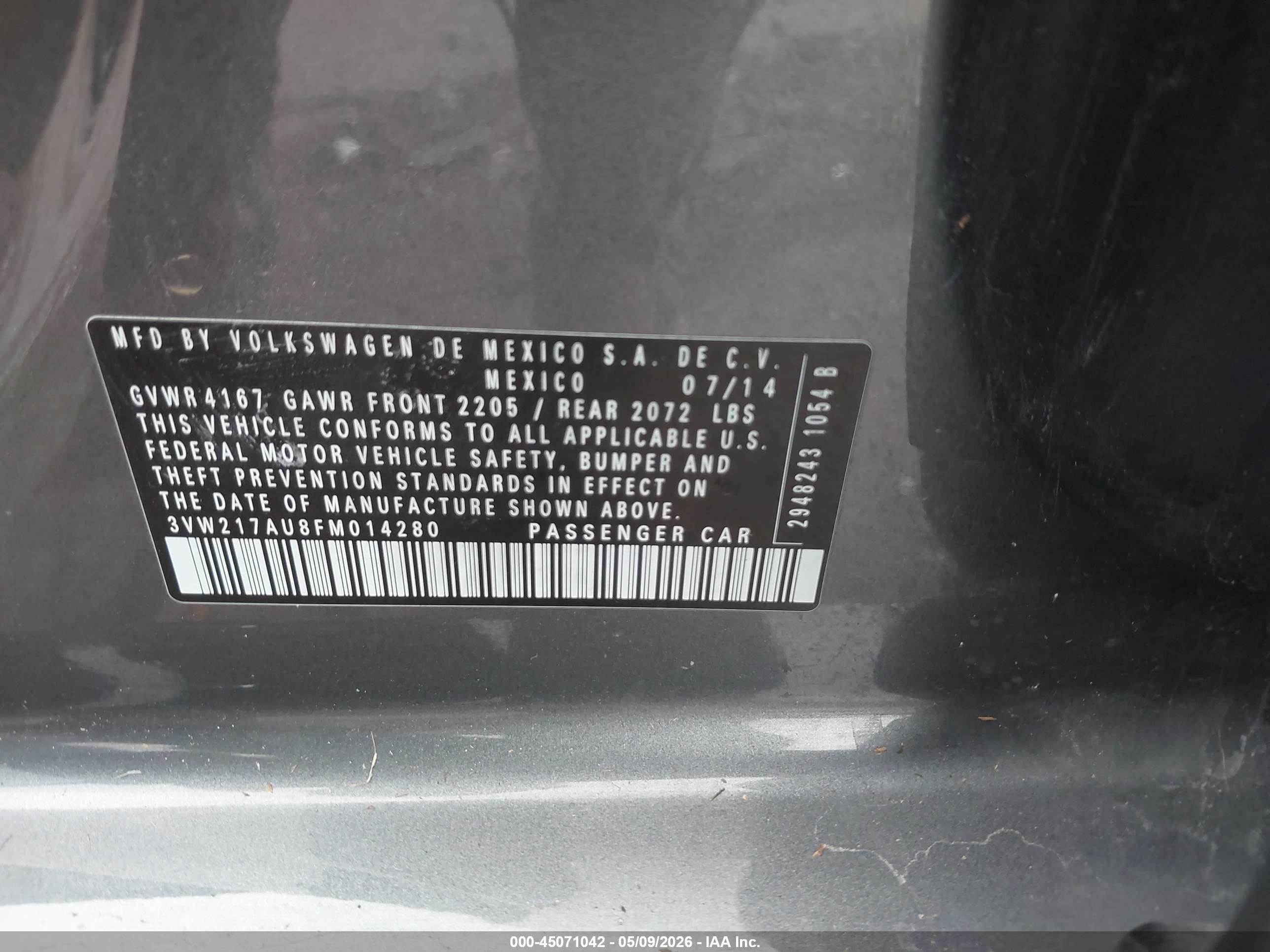 2015 Volkswagen Golf Tsi S 4-door Gray vin: 3VW217AU8FM014280