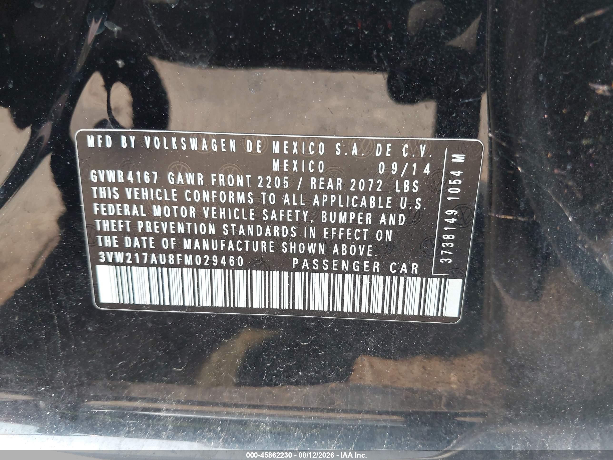2015 Volkswagen Golf Tsi S 4-door Black vin: 3VW217AU8FM029460