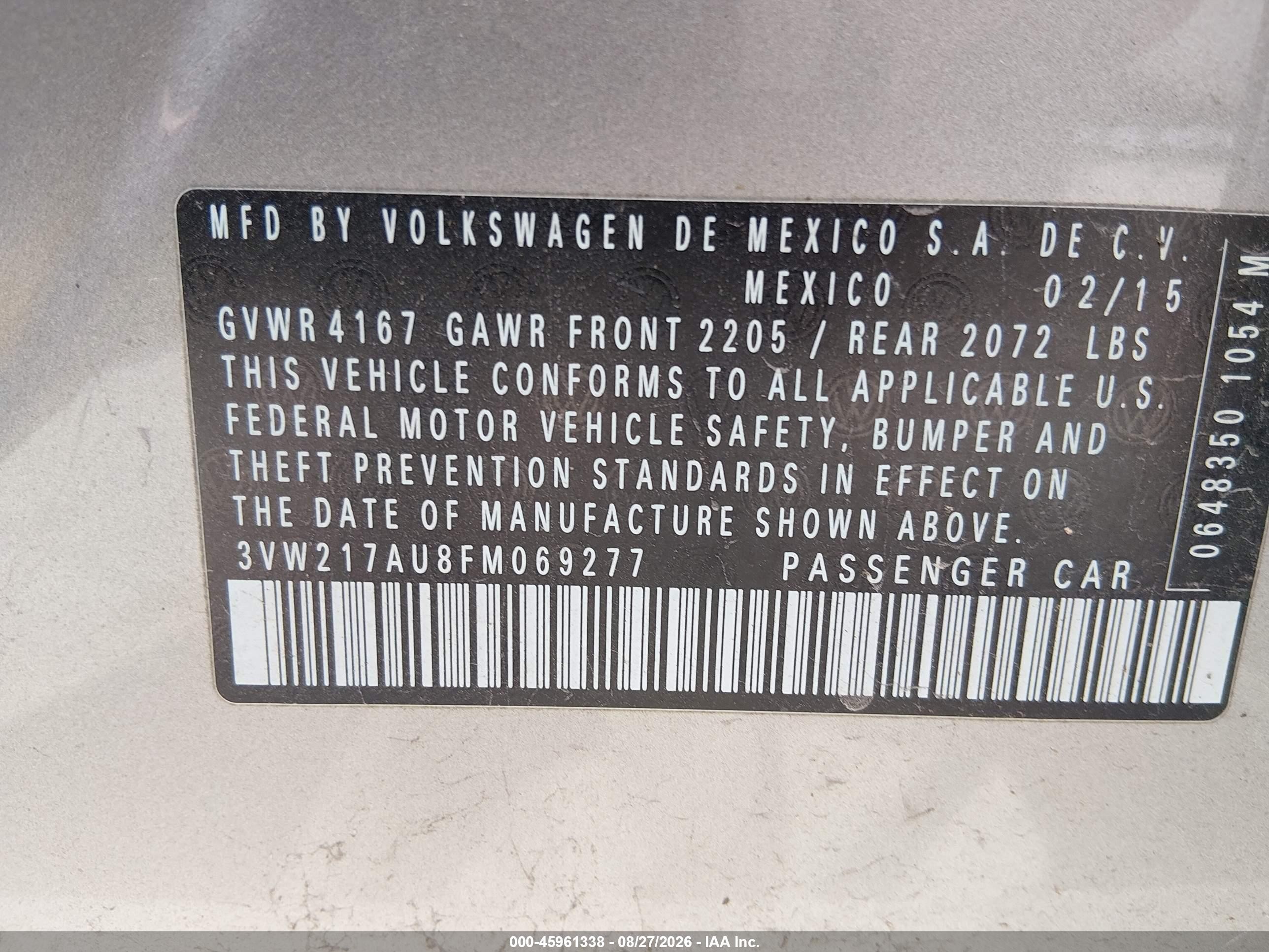 2015 Volkswagen Golf Tsi Se 4-door Gray vin: 3VW217AU8FM069277