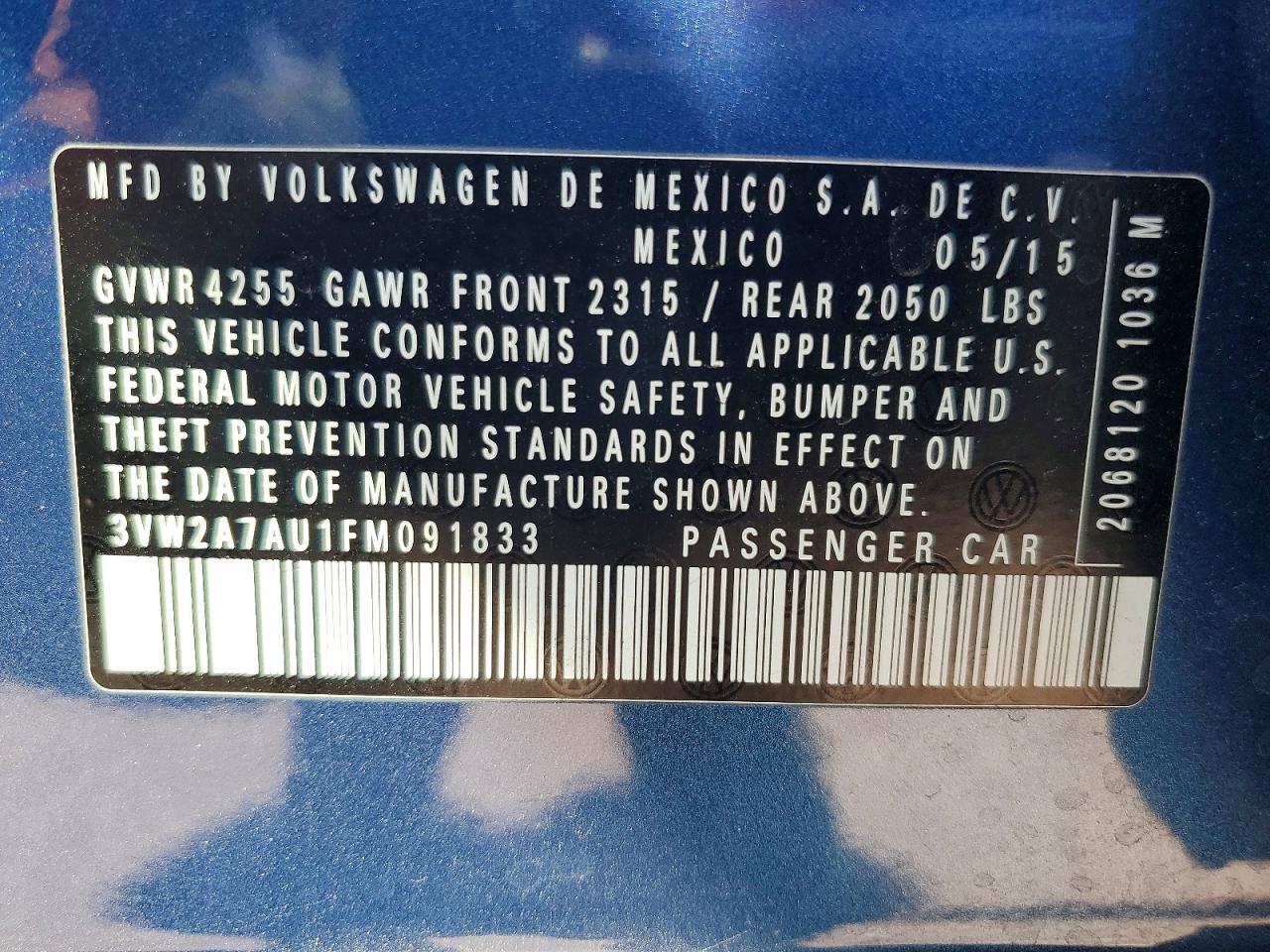 2015 Volkswagen Golf Tdi Blue vin: 3VW2A7AU1FM091833