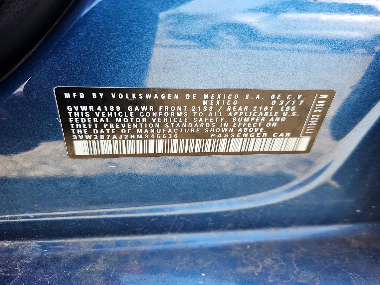 2017 Volkswagen Jetta S Blue vin: 3VW2B7AJ2HM345636