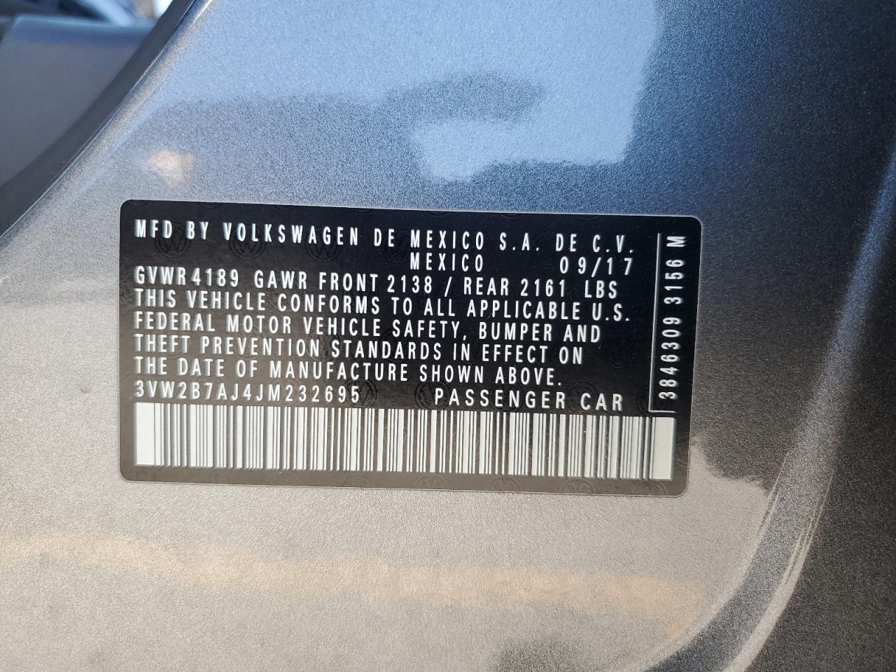 2018 Volkswagen Jetta S Серый vin: 3VW2B7AJ4JM232695