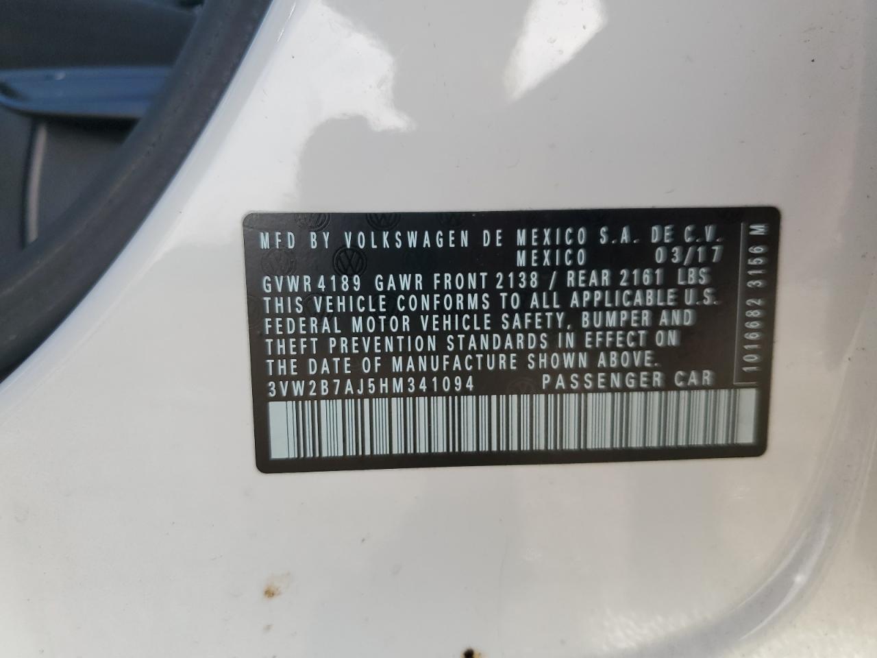 2017 Volkswagen Jetta S White vin: 3VW2B7AJ5HM341094