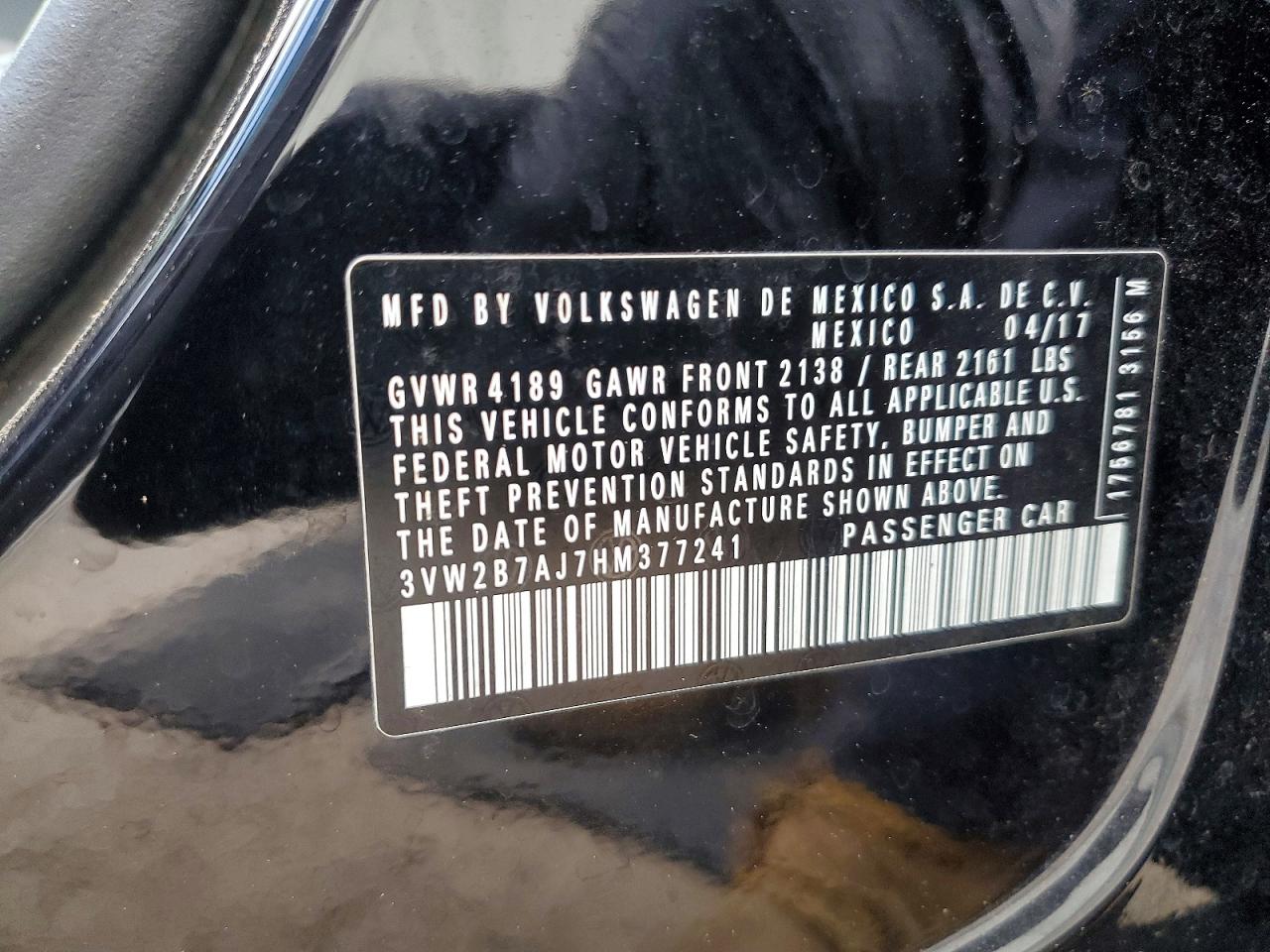 2017 Volkswagen Jetta S Black vin: 3VW2B7AJ7HM377241