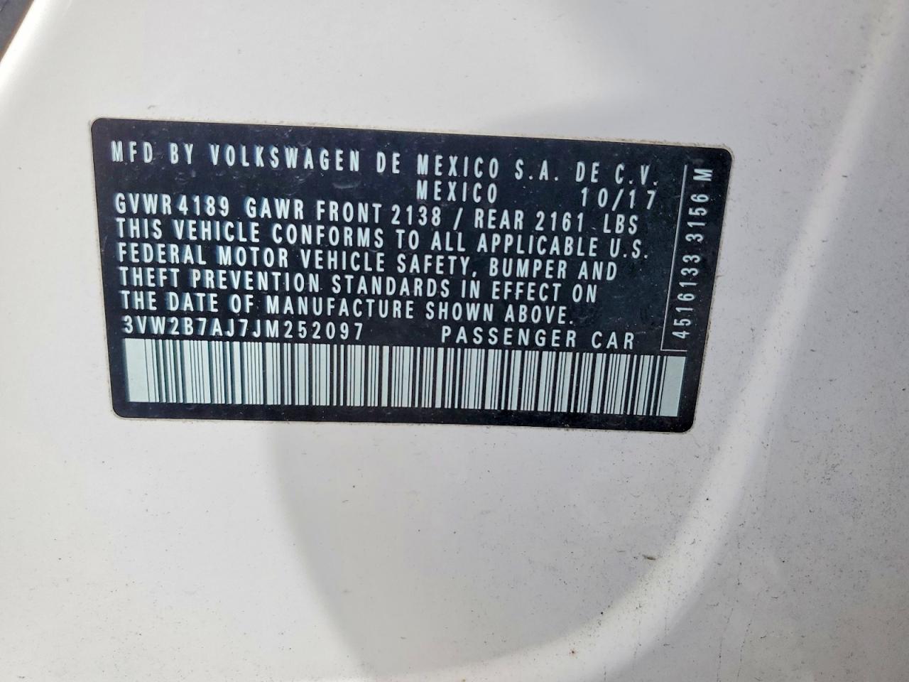 2018 Volkswagen Jetta S White vin: 3VW2B7AJ7JM252097