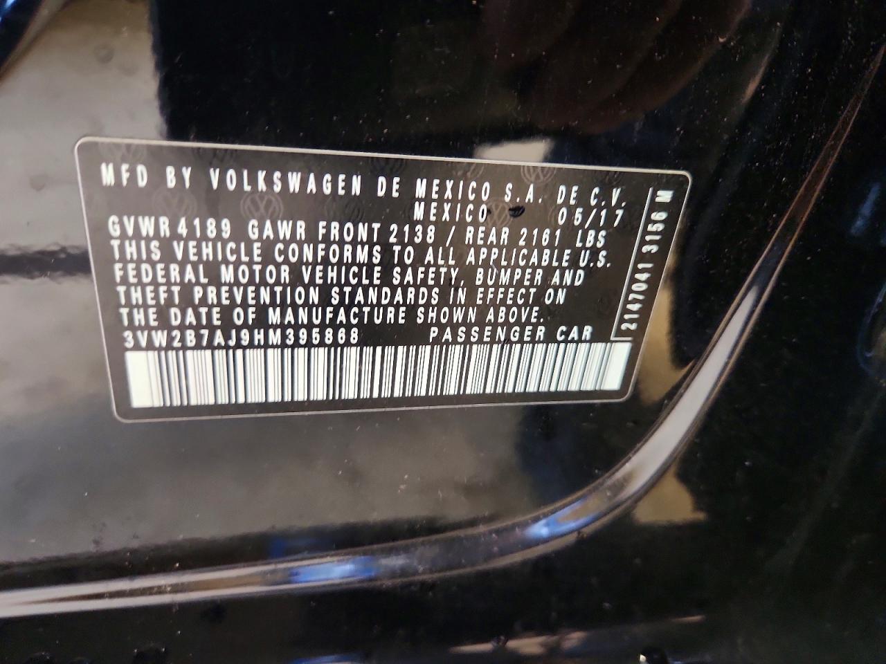 2017 Volkswagen Jetta S Black vin: 3VW2B7AJ9HM395868