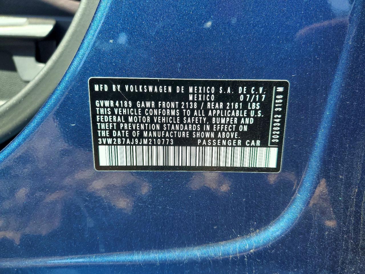 2018 Volkswagen Jetta S Синий vin: 3VW2B7AJ9JM210773