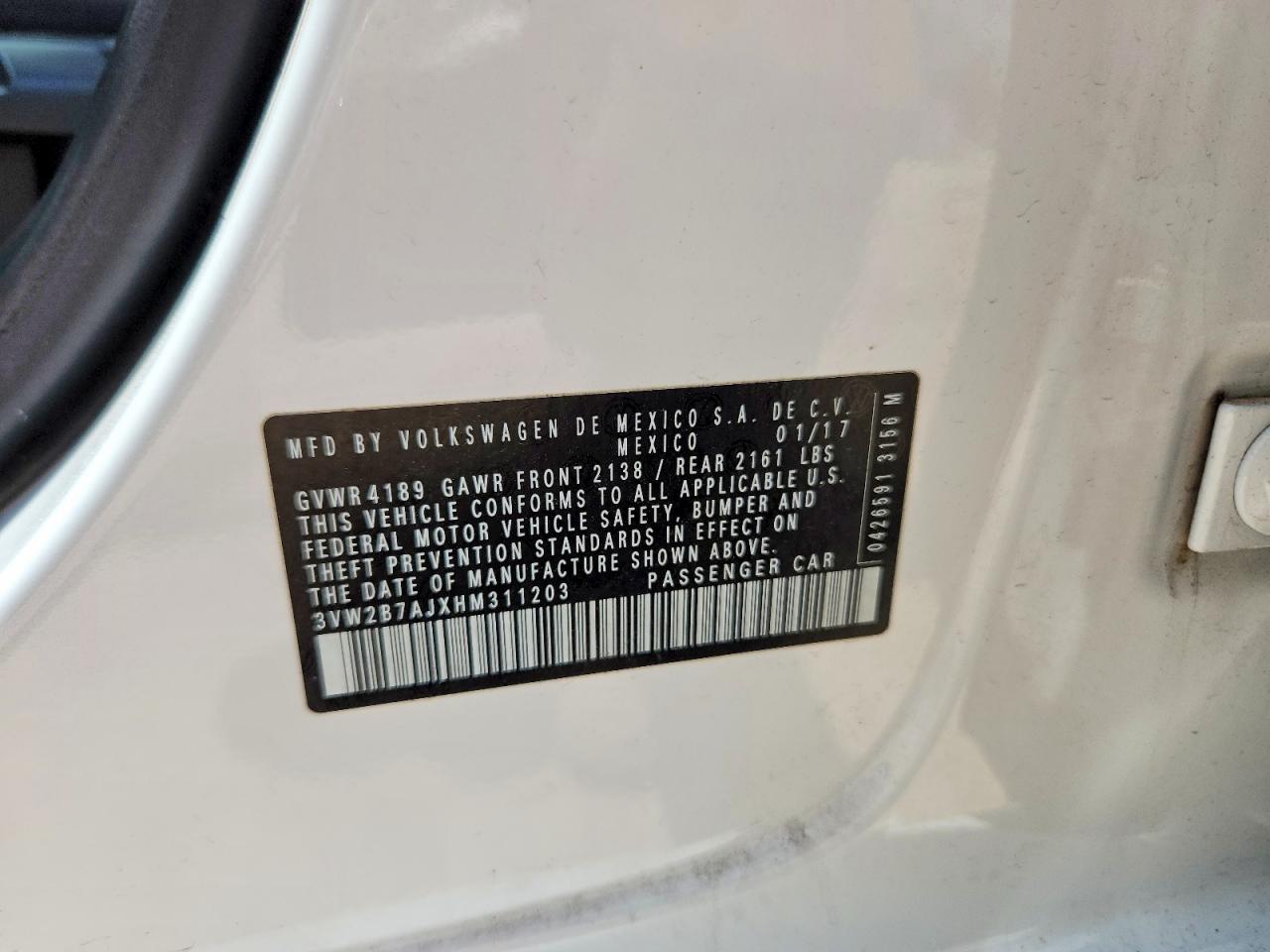 2017 Volkswagen Jetta S White vin: 3VW2B7AJXHM311203