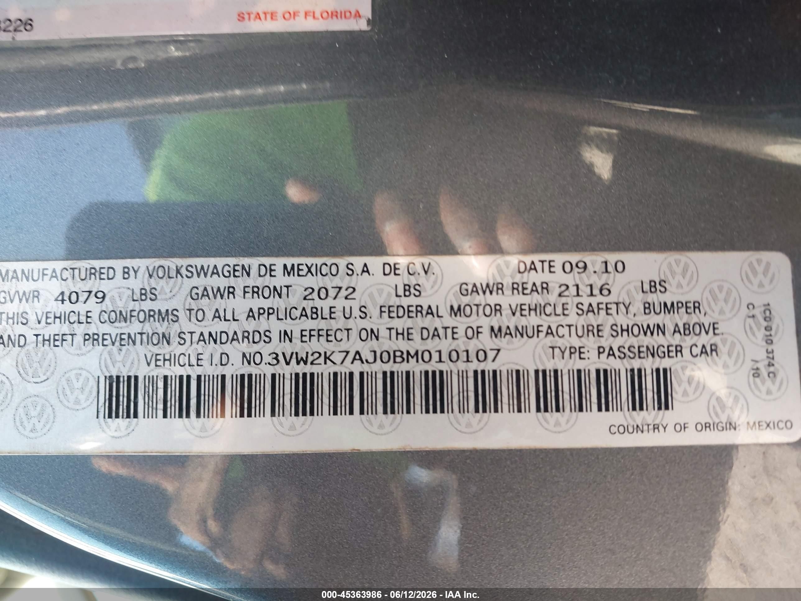 2011 Volkswagen Jetta 2.0l S Gray vin: 3VW2K7AJ0BM010107